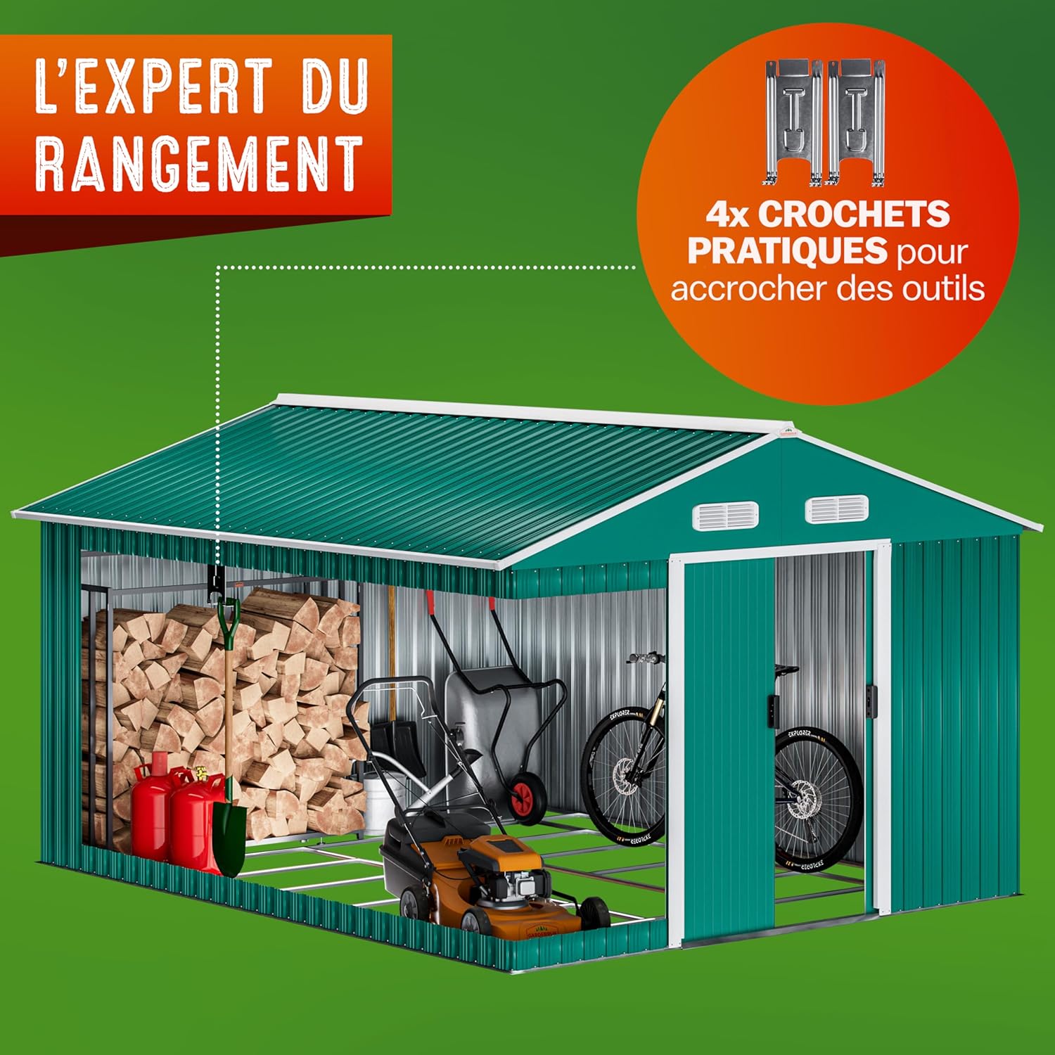 GARDEBRUK - Abri de jardin métal XXXL, 8m², porte coulissante, 315x260x180cm