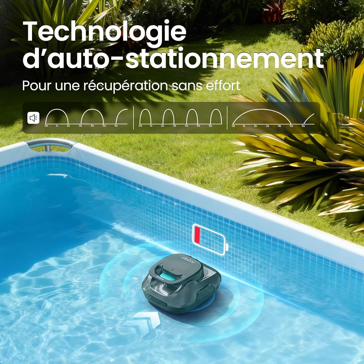 AIPER - Robot piscine sans fil - 80 m² - 90 min autonomie, aspire débris, auto-stationnement