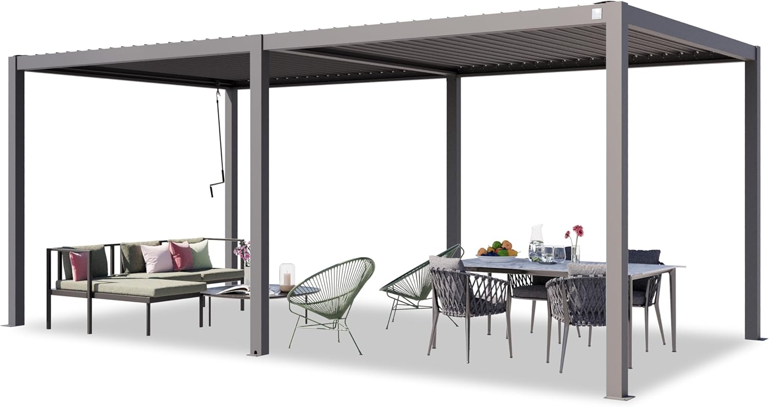 Primeyard - Pergola série Acier - 3x6 m - alu, lames orientables, gris