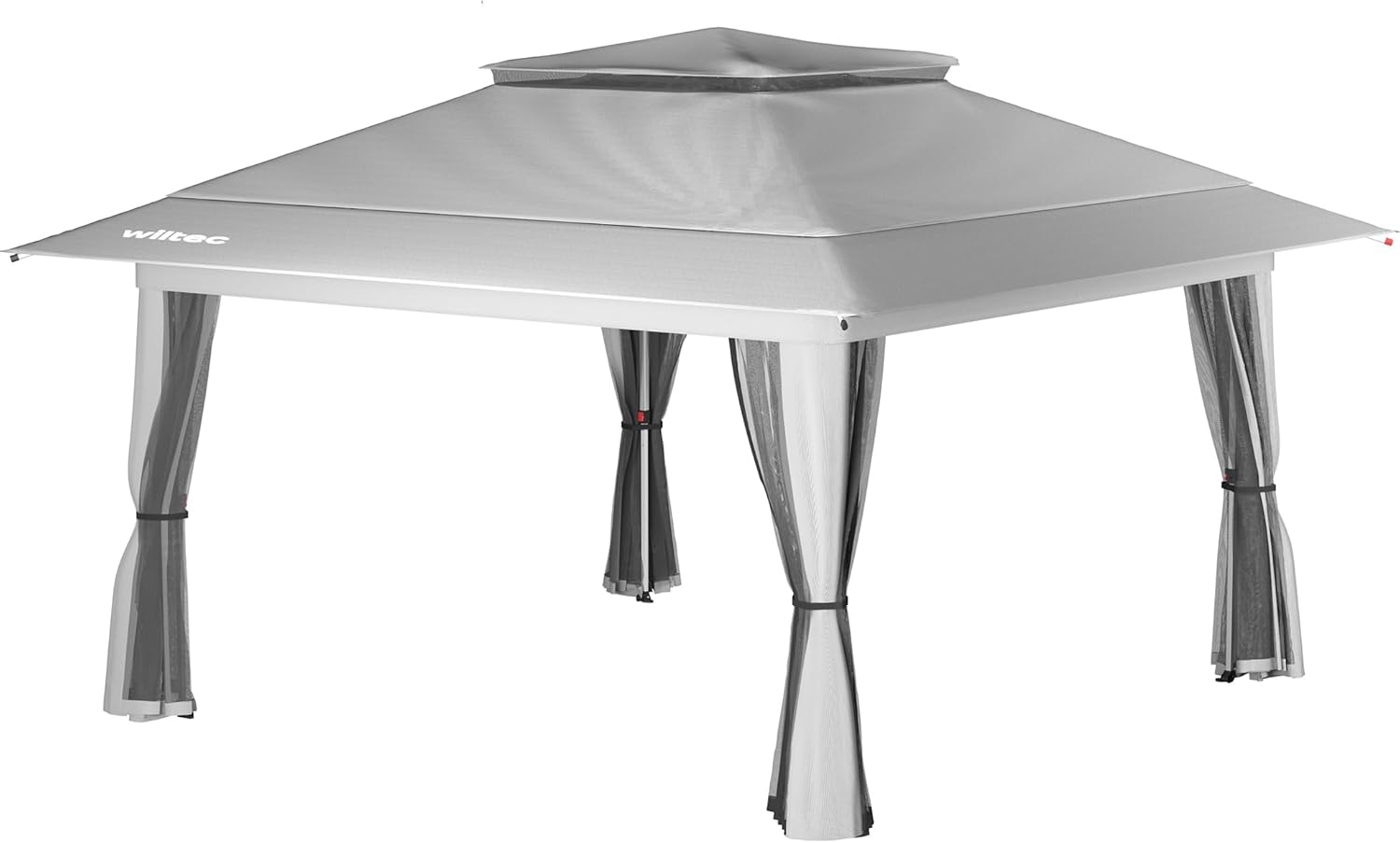Wiltec - Pavillon pliant 4x4m - gris, moustiquaire, sac à roulettes