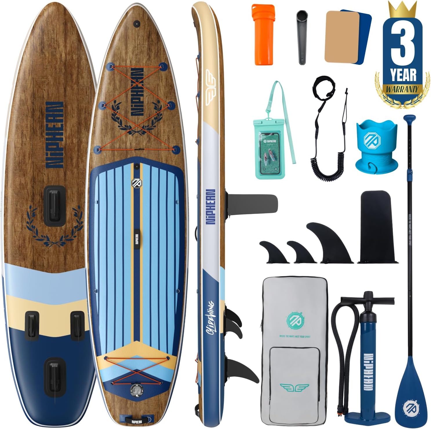 Niphean - Paddle gonflable XL - 2+1 personnes - housse étanche, aileron stable