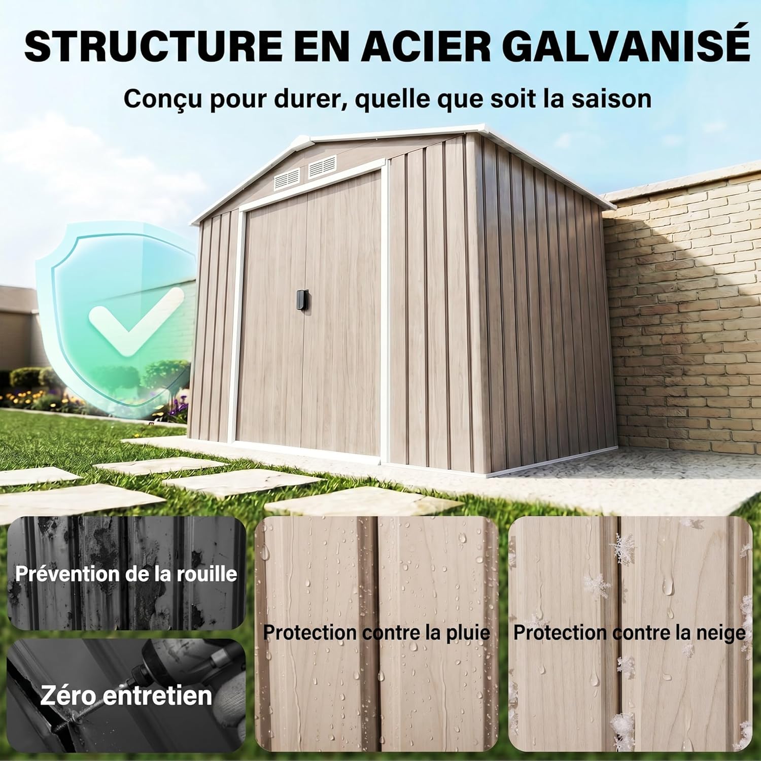 Outsunny - abri métal 2,77m², 213x130x185cm, porte coulissante, 4 aérations