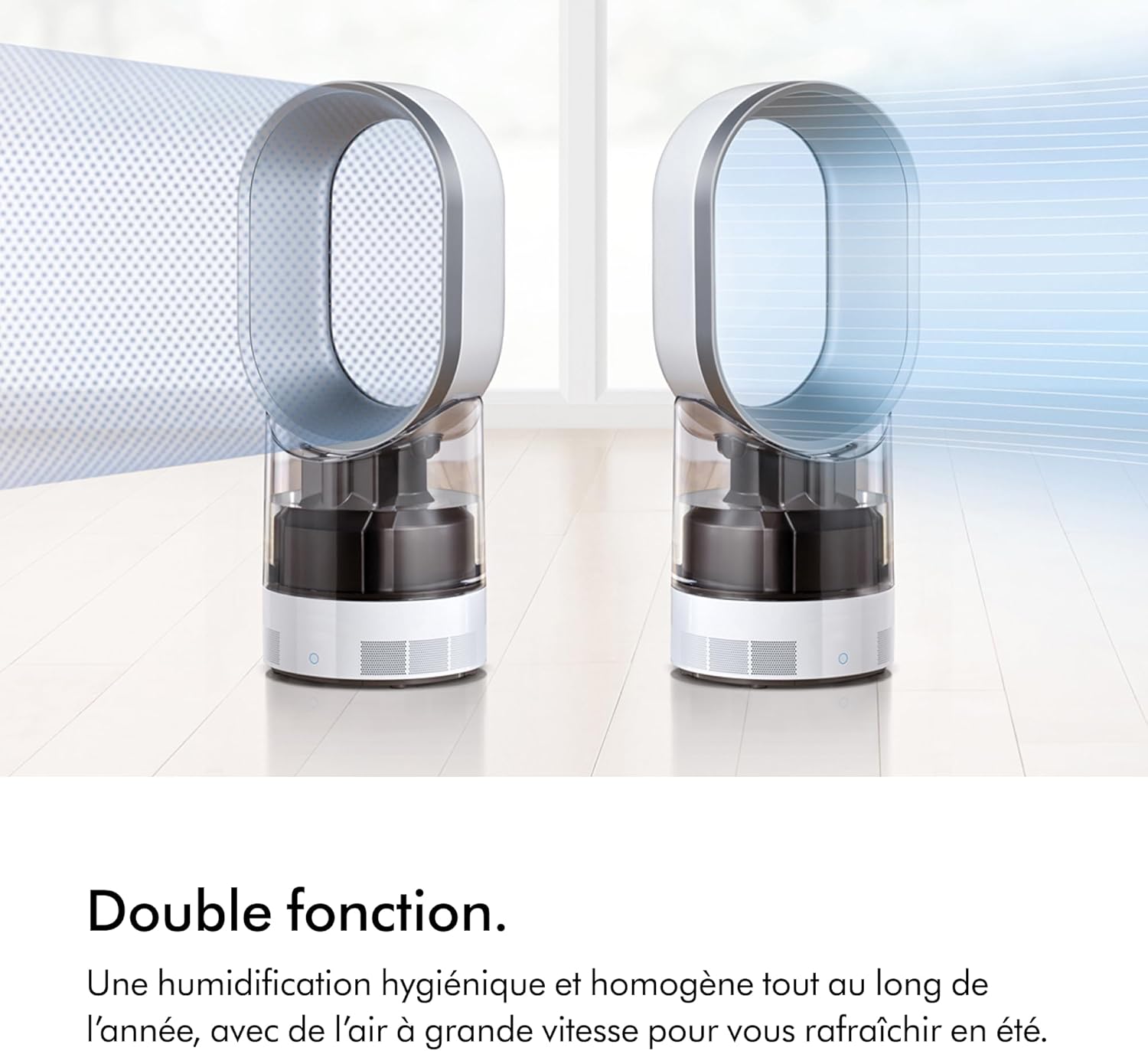 Dyson AM10 Humidificateur et ventilateur, brume froide ultra-fine, contrôle automatique de l’humidité, Blanc/Argent
