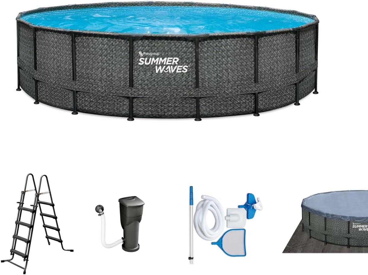 Summer Waves - Elite Frame rotin gris - Ø488x122 cm - Piscine hors-sol