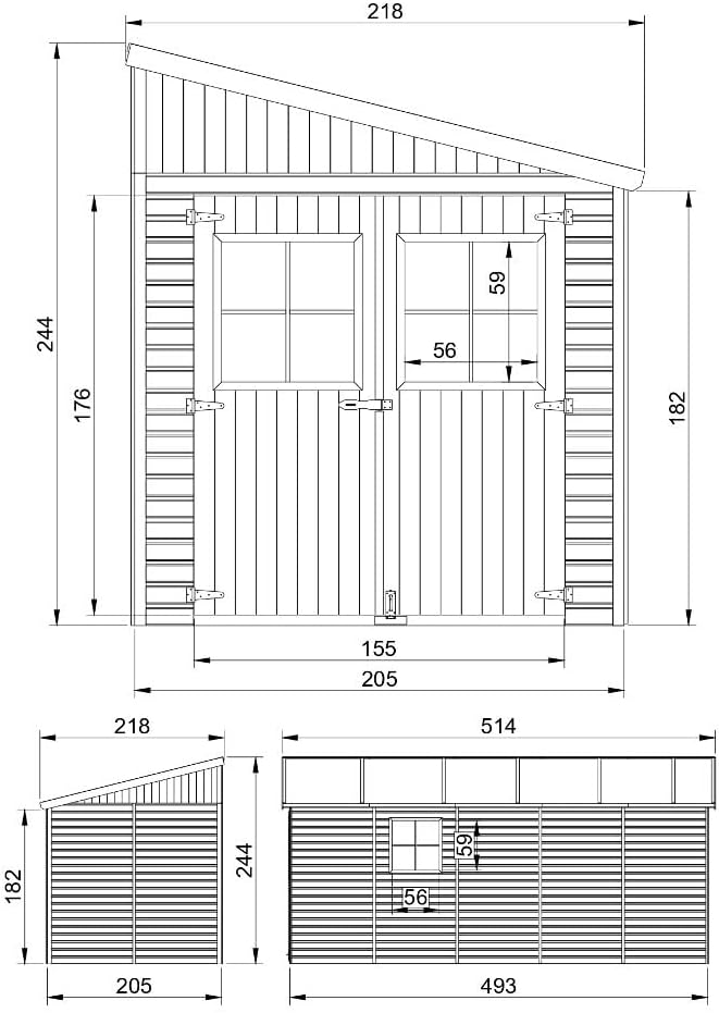 TIMBELA – M341A – abri jardin bois naturel – 244x218x514 cm – fenêtres