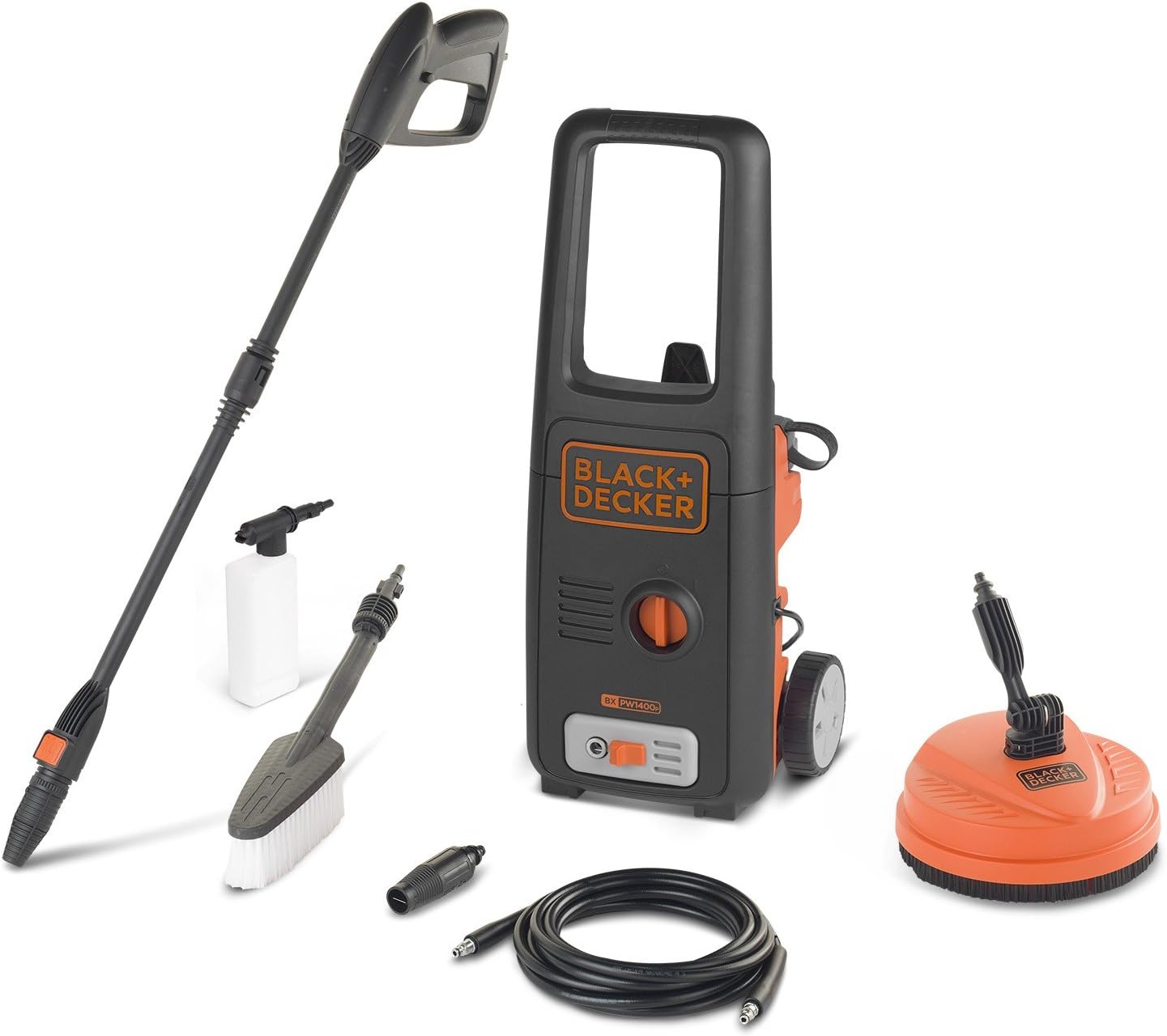 Black+Decker Nettoyeur Haute Pression BXPW1400PE avec Patio Cleaner et Brosse Fixe (1400 W, 110 Bar, 390 l/h)
