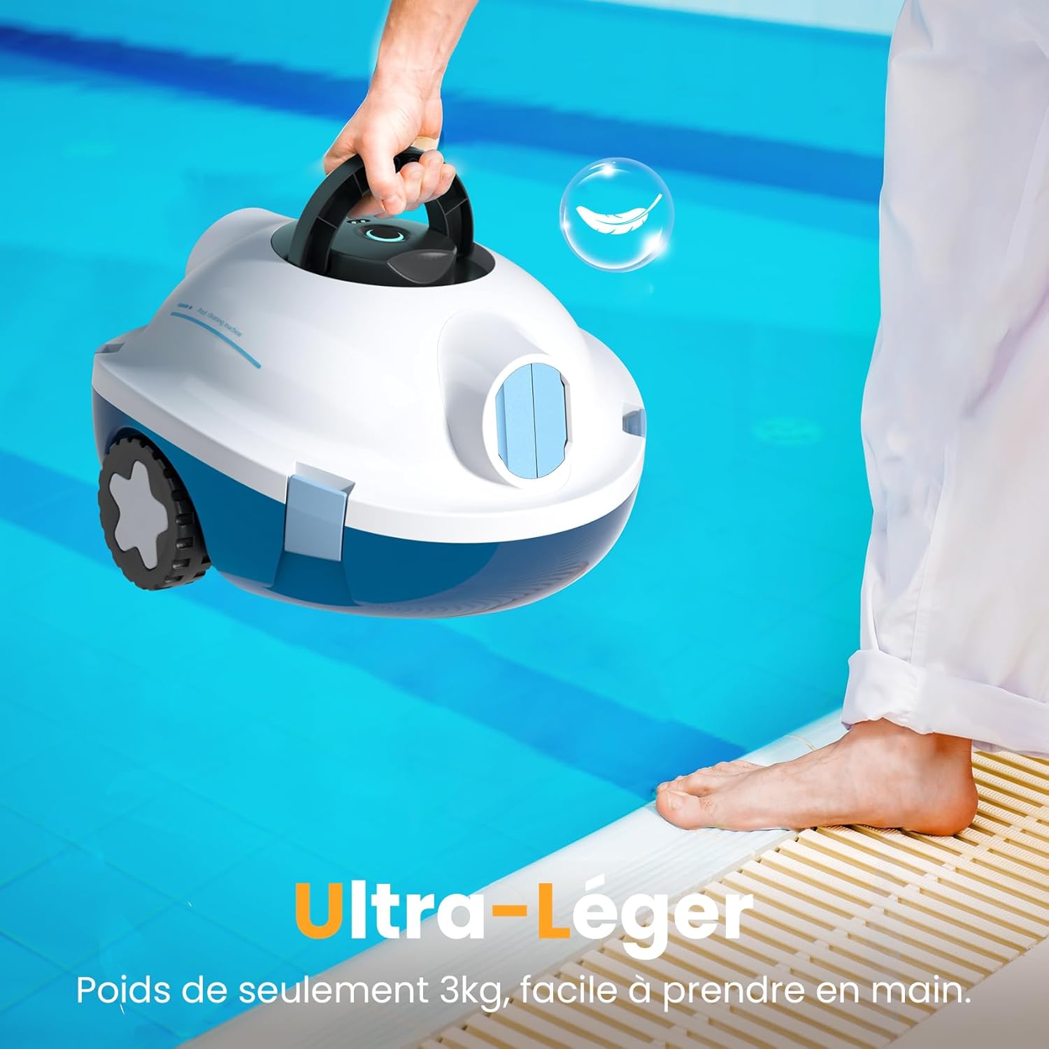 Robot Piscine MEDOXA - Auto-nettoyeur sans fil, 120 min autonomie, fonds plats jusqu’à 100 m², auto-stationnement.