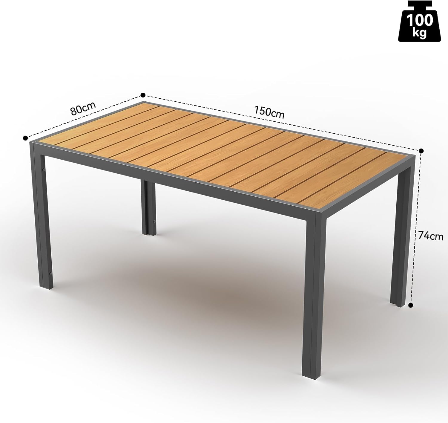 JUMMICO - Table de jardin teck 150x80cm aluminium antirouille, extérieur