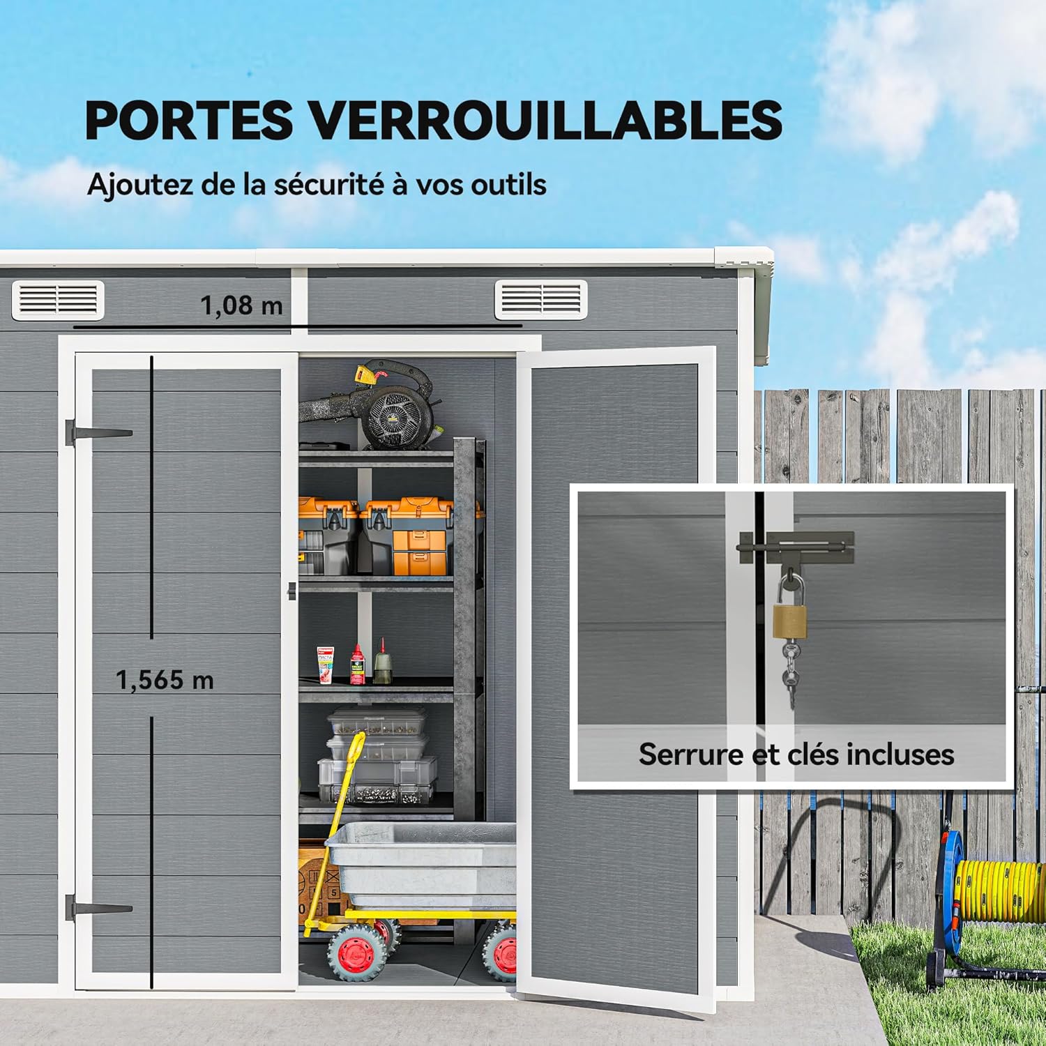 Outsunny - Abri de jardin 2,4x1,3m - aluminium/PP, fondation, fenêtres, 2,54m²