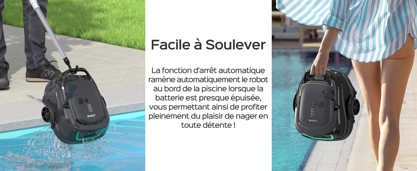 Image divisée montrant une poignée de bagage à roulettes et un sac à bandoulière, illustrant la fonctionnalité de levage facile avec une superposition de texte en français