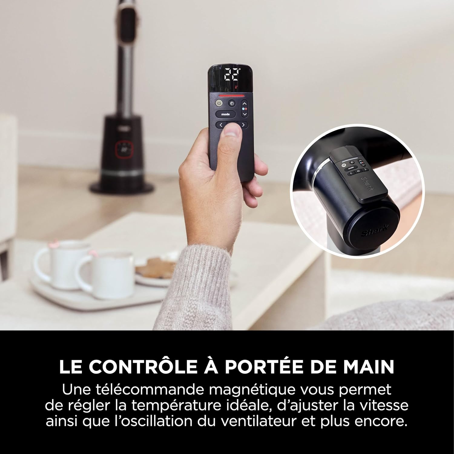 Shark TurboBlade Cool + Heat 2-en-1 Chauffage et ventilateur colonne sans pale, Telecomande, Multidirectionnel jusqu’à 20 mètres, 10 vitesses, Puissance 220W, Minuteur, Facile à nettoyer TH200EU