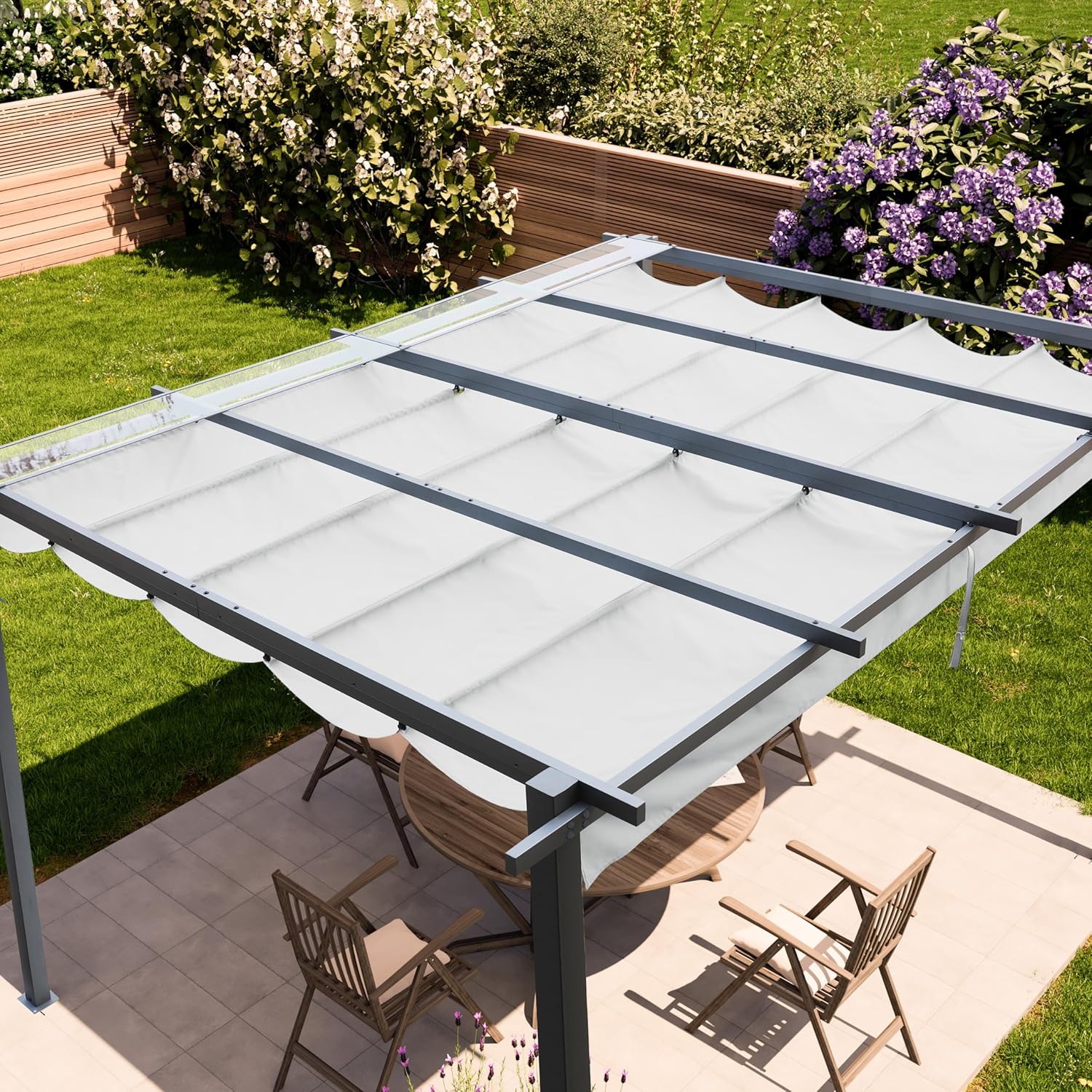 PRIMEYARD - Pergola pavillon série - 3x4 m, toit rétractable, acier, gris