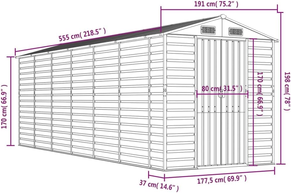 vidaXL Abri de Jardin Anthracite 191x555x198 cm Acier galvanisé