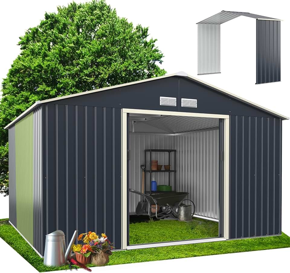 RELAX4LIFE - abri de jardin métal - 340x319x210cm - 10m², porte coulissante, abri extension, résistant intempéries
