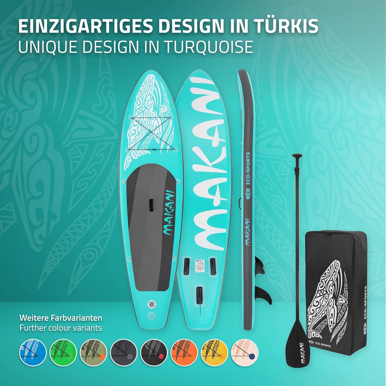ECD Germany - Stand Up Paddle Board - 305/308/320/380 cm - PVC, jusqu’à 150 kg, 10/15 cm, sac, pompe