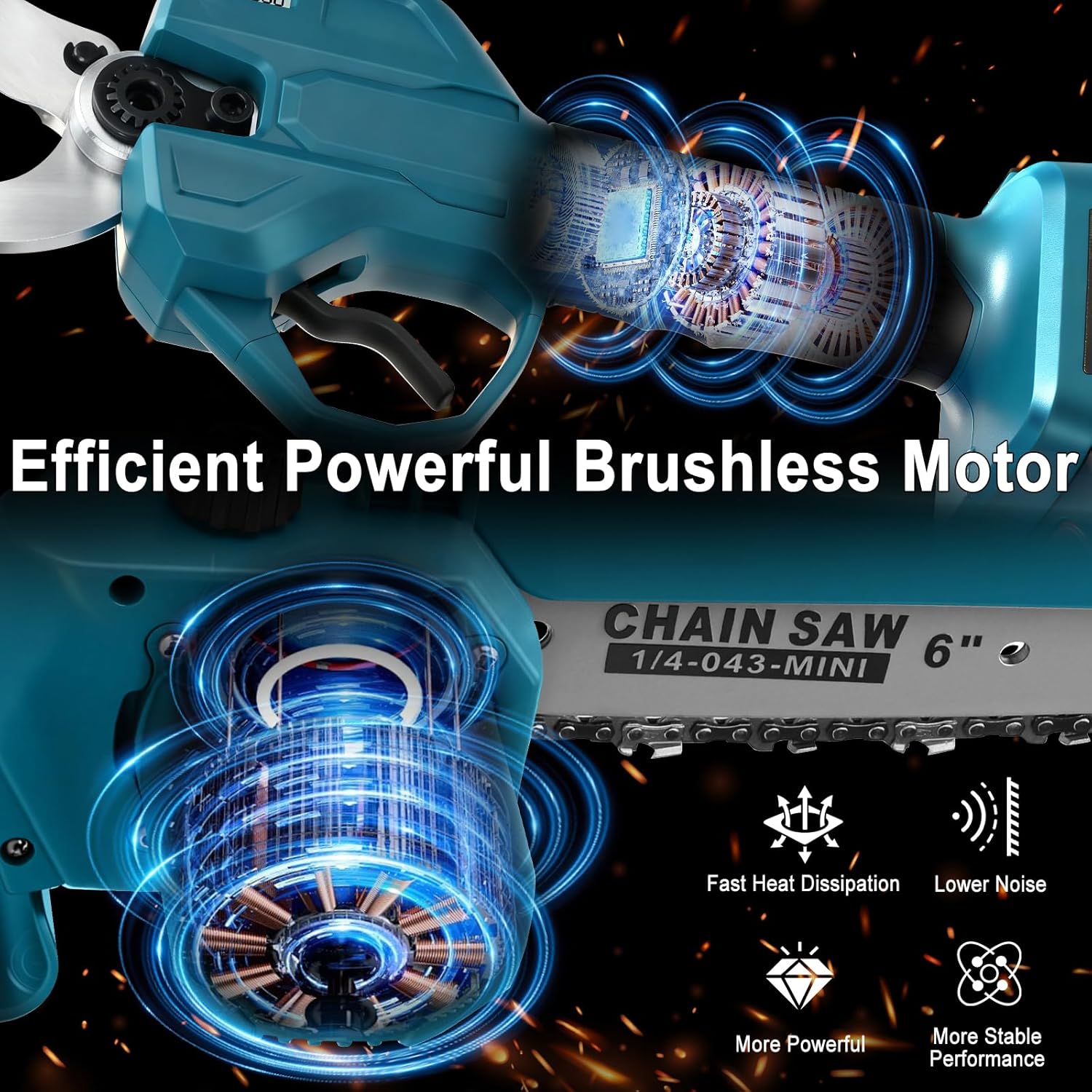 panthem - Mini tronçonneuse 4 en 1, 4,1 m portée, 2x4Ah, moteur brushless, pour Makita 18V