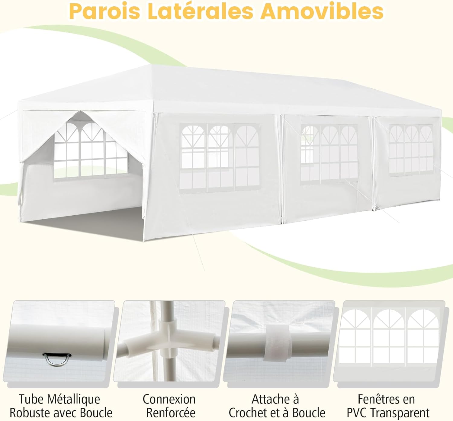 COSTWAY - Tonnelle de Jardin - 3x9m - 6 murs, 2 portes, abri robuste