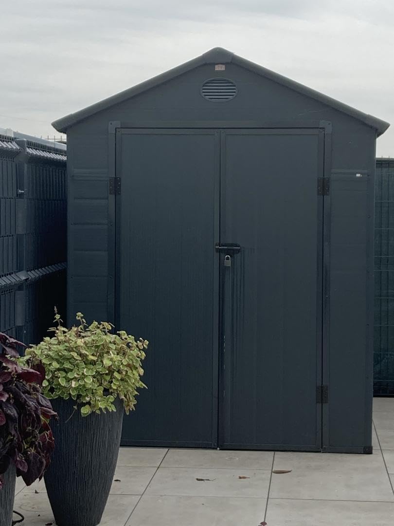 Jôbu - Abri de Jardin Résine série anthracite - 3,65m² - double porte, fenêtre, aération, structure acier, kit inclus