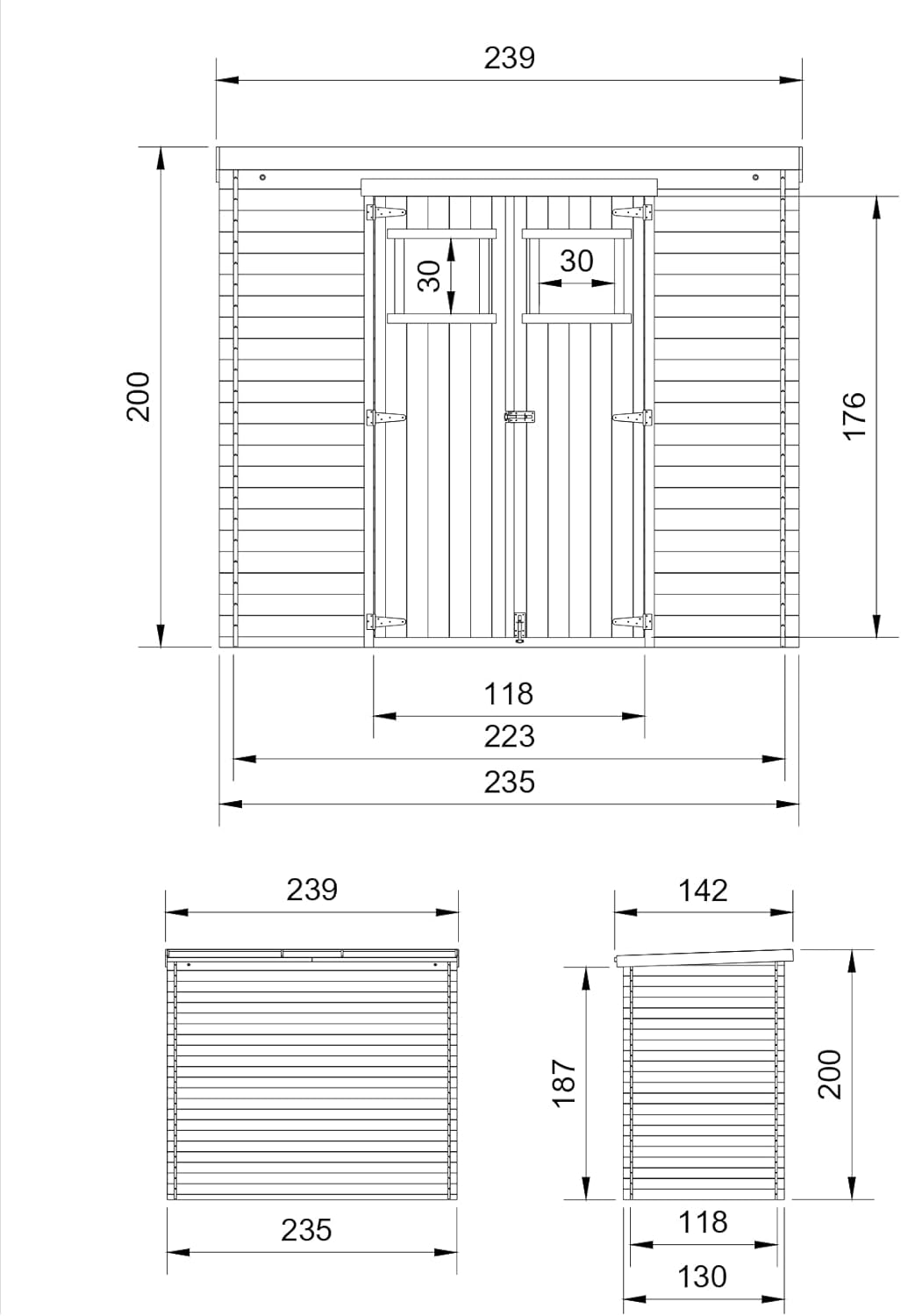 TIMBELA - abri de jardin avec sol, 239x142x200cm, toit étanche, fenêtres - M310+M310G