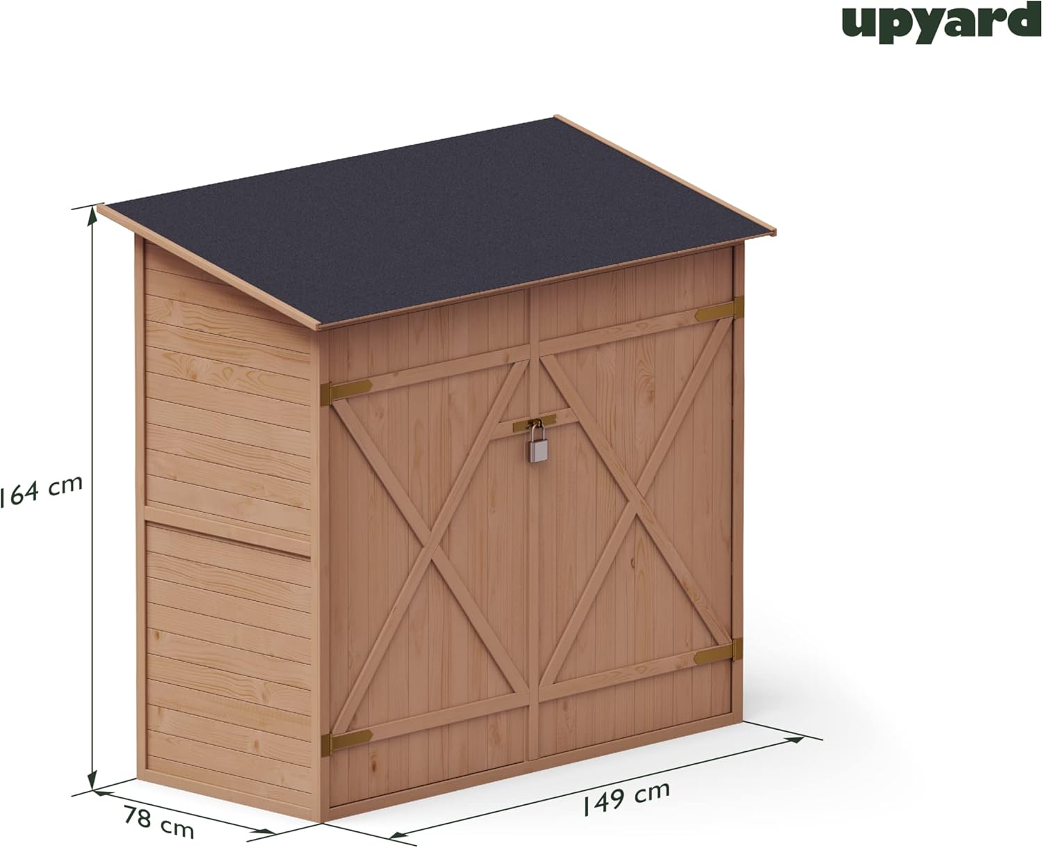 Upyard Abri de Jardin en Bois Naturel - Cabine de Rangement Extérieur - Cabane à Outils avec Système D'étagères 149x78x164 cm, Imprégné