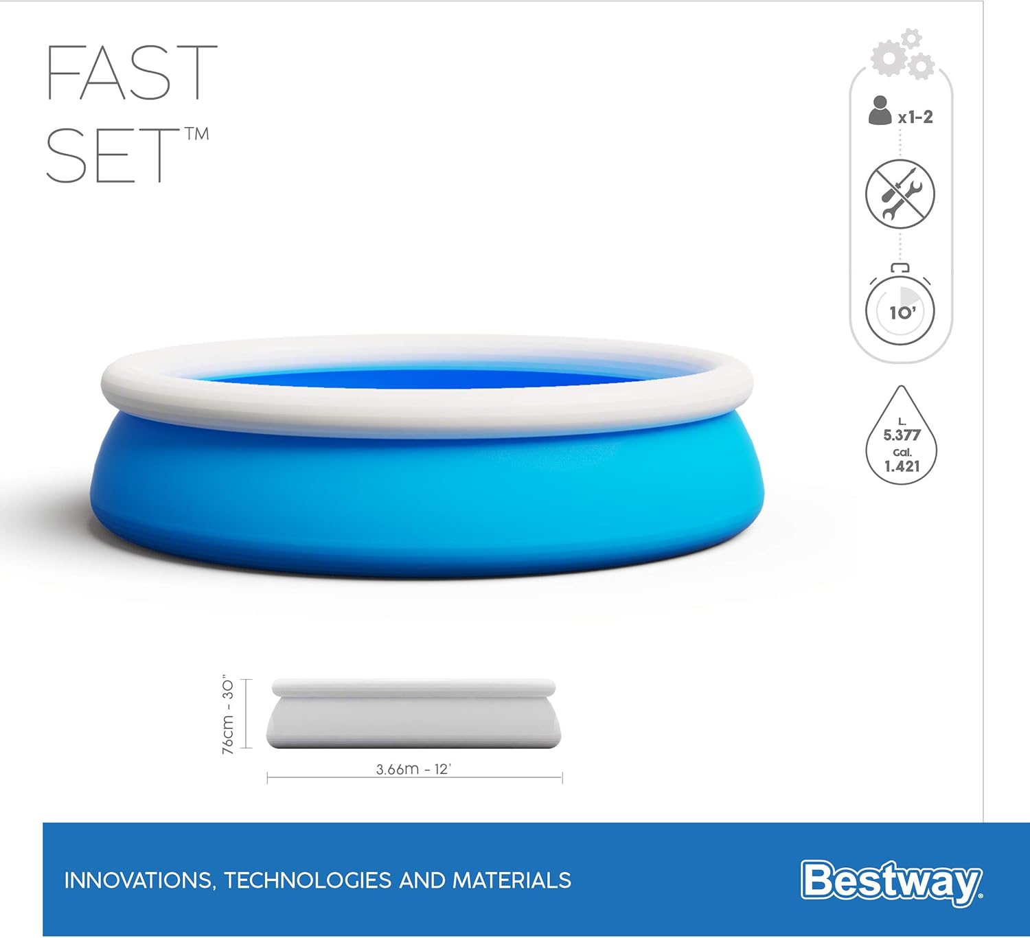 Bestway Piscine autoportante Fast Set Ronde 366 x 76 cm