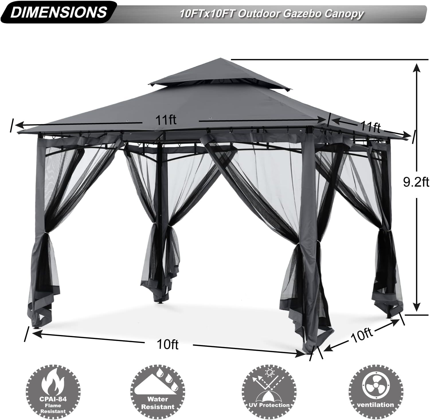 ABCCANOPY - Tonnelle Double Toit 3,35x3,35m - Filet ombre et pluie