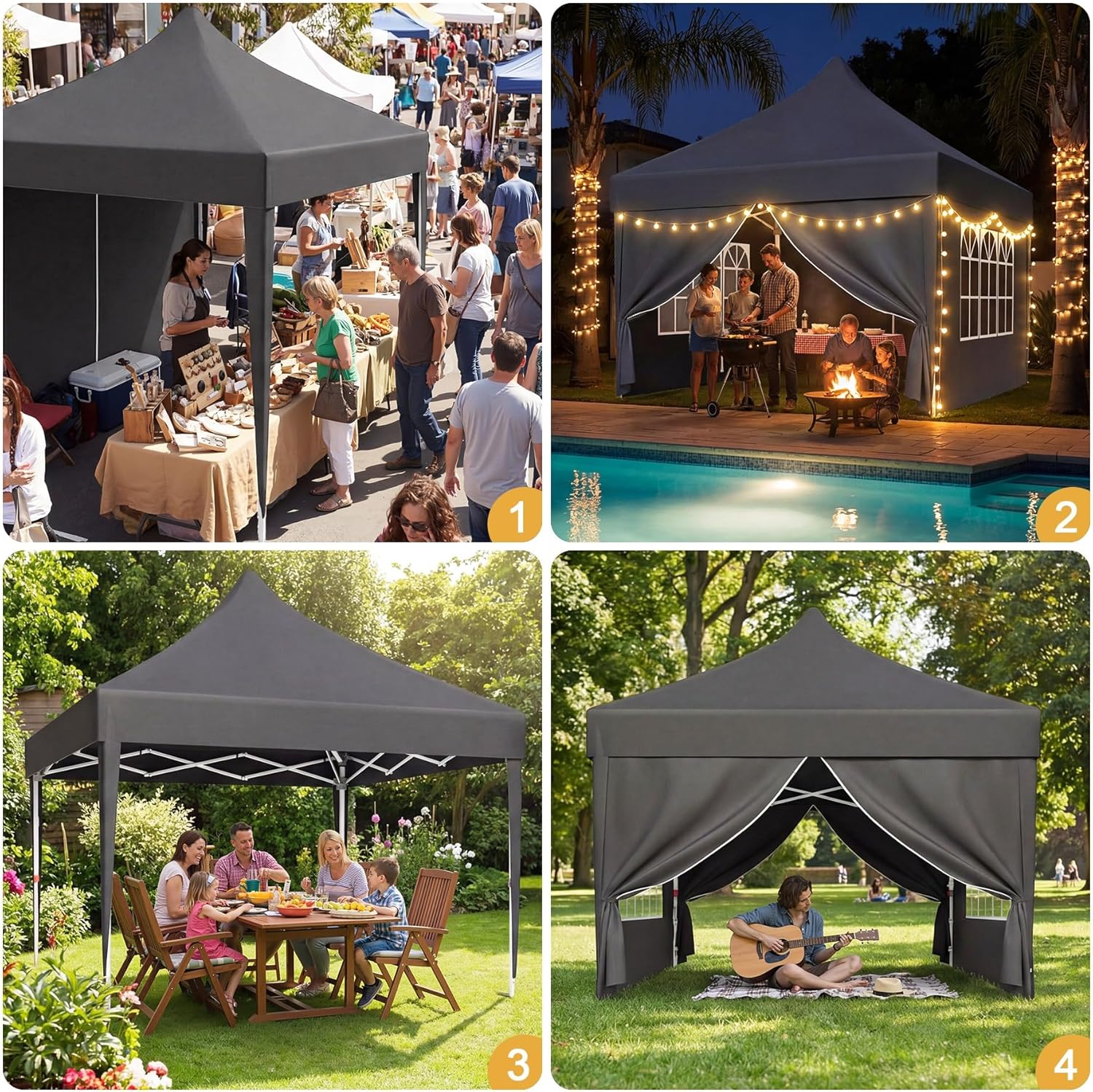 Devoko - tonnelle pliante 3x3m - hauteur réglable, tissu imperméable
