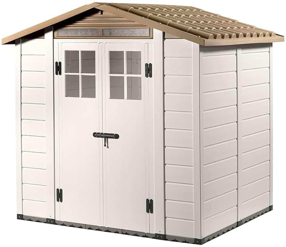 Gardiun - Tuscany Evo - 181x220x216 cm - abri de jardin résine 4 m², blanc/beige