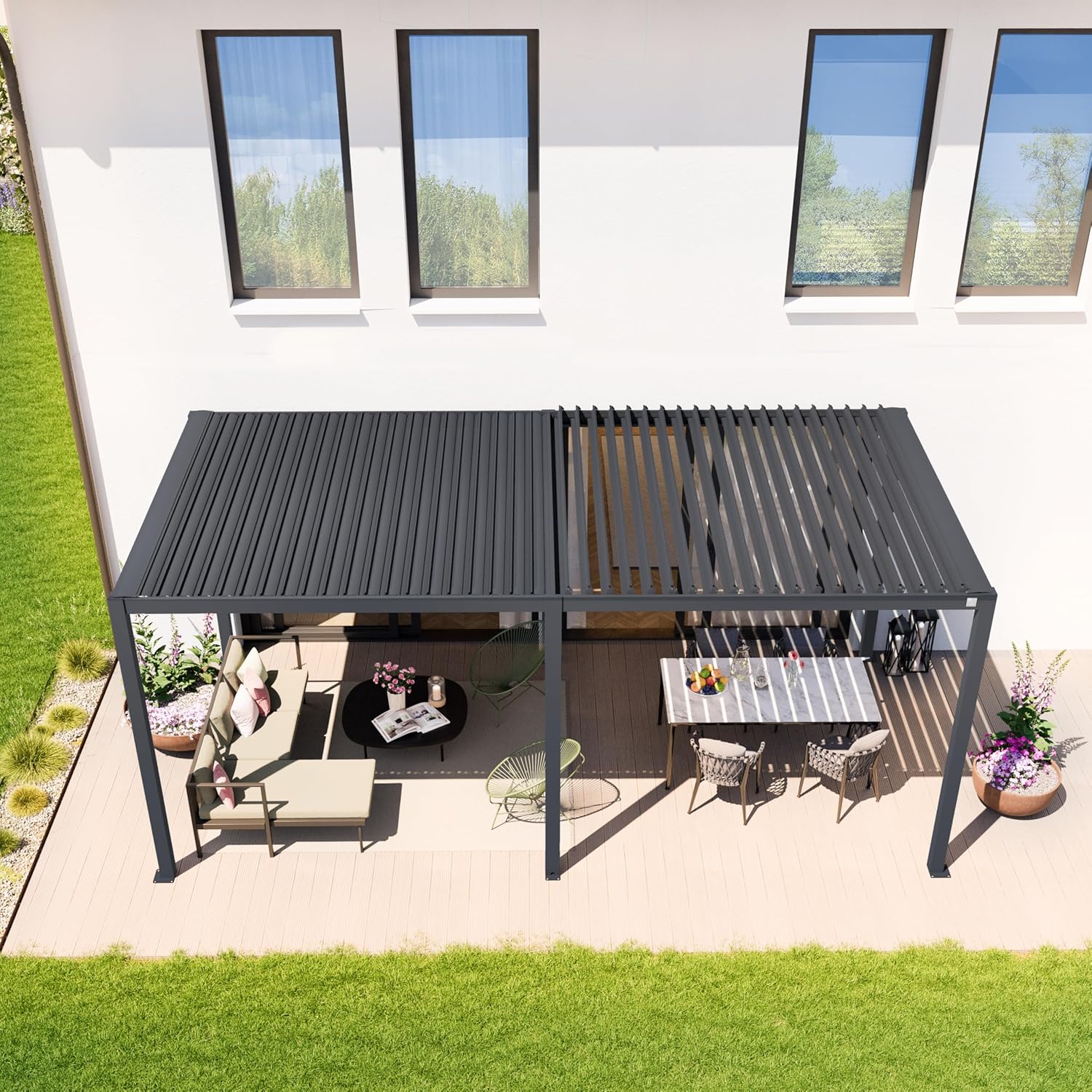 PRIMEYARD - Pergola série acier/aluminium - 3x6 m - lames orientables