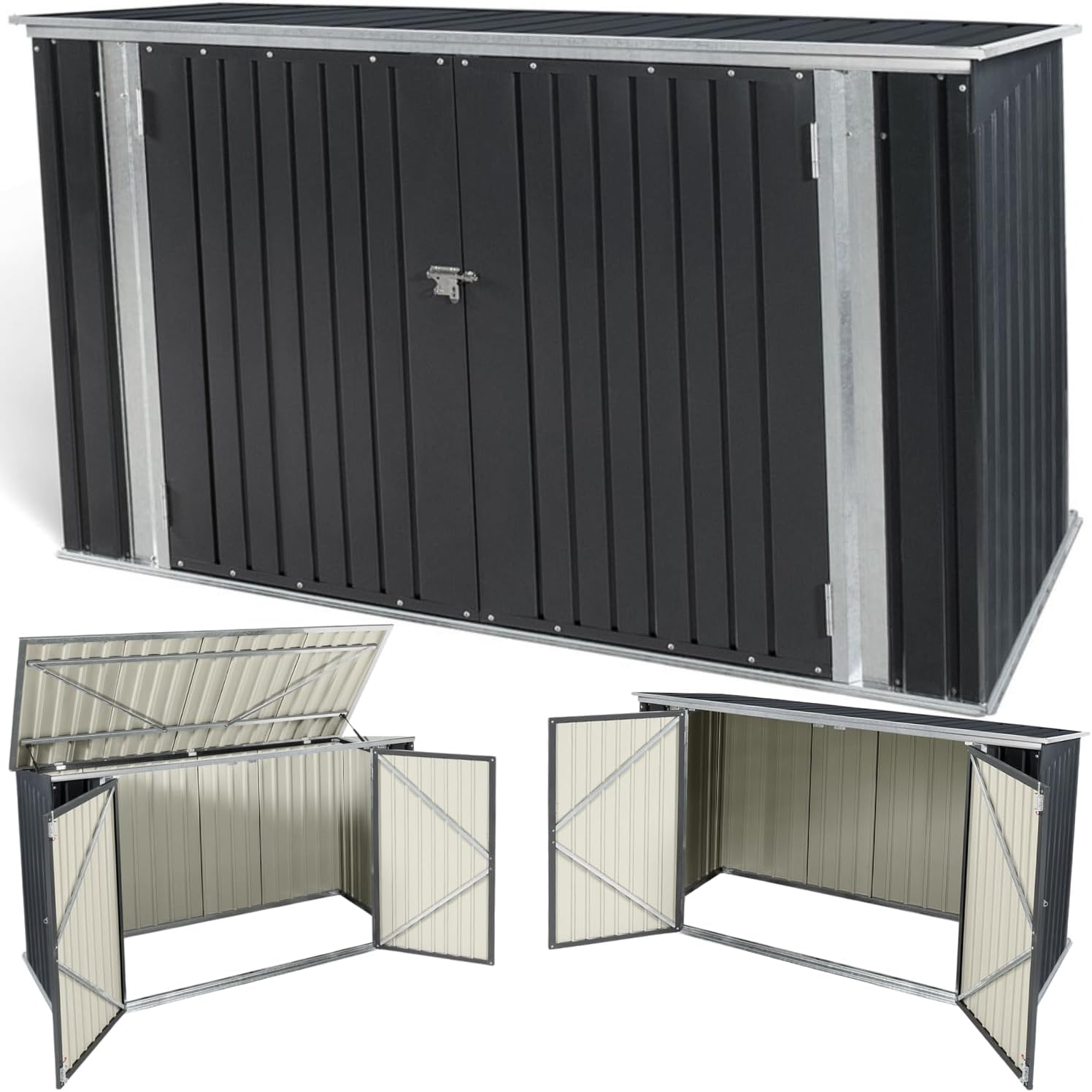 TERRE JARDIN - Abri de jardin métal 210x105x130cm - toit ouvrant, double porte, rangement vélos