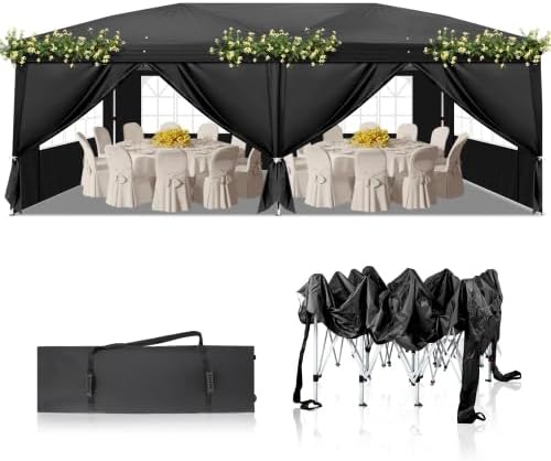 LEADZM - tonnelle pliante série 3x6m - acier, 6 côtés, UV50+, noir