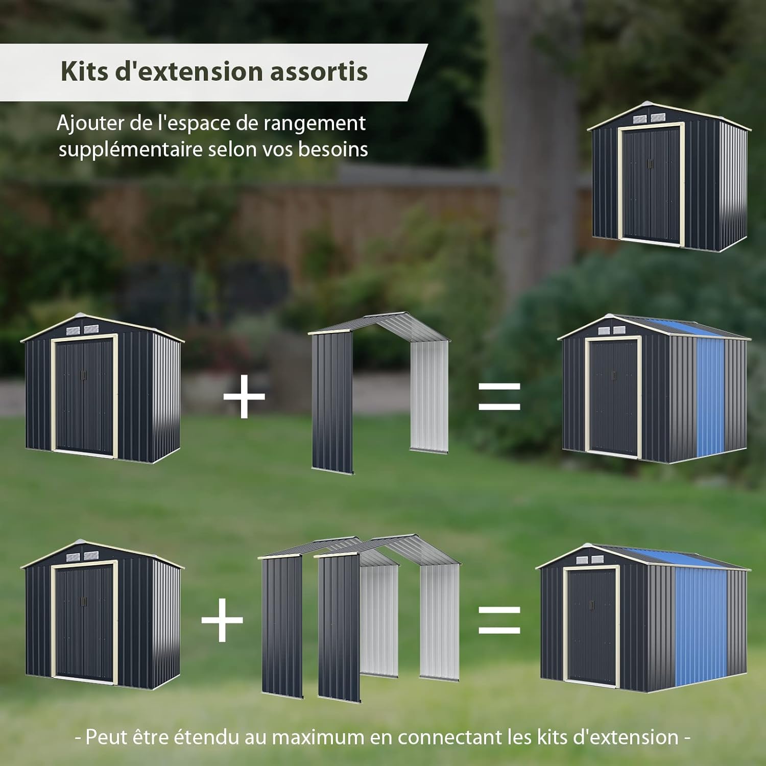 COSTWAY - Kit extension abri jardin - 213,5x127x194,5cm - gris