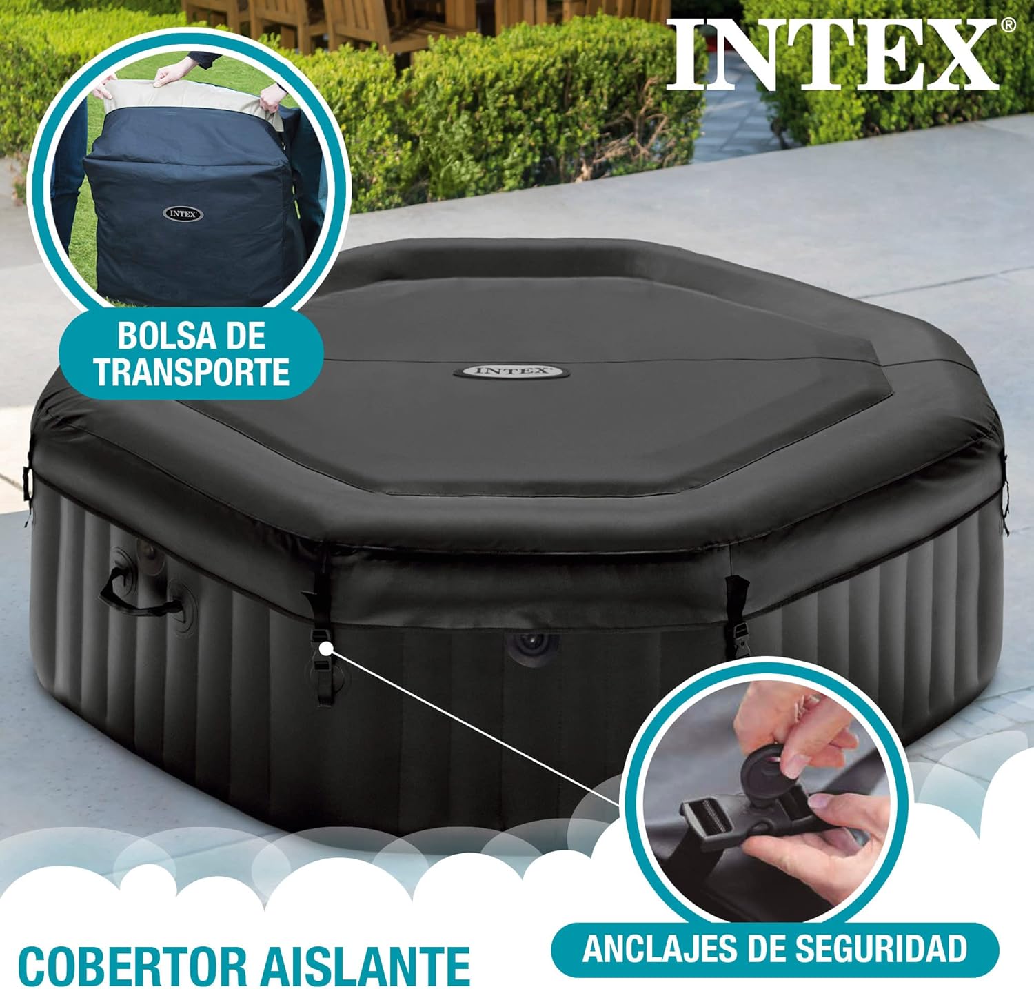 Intex - Pure Spa Carbone 6 places - grande capacité, structure robuste