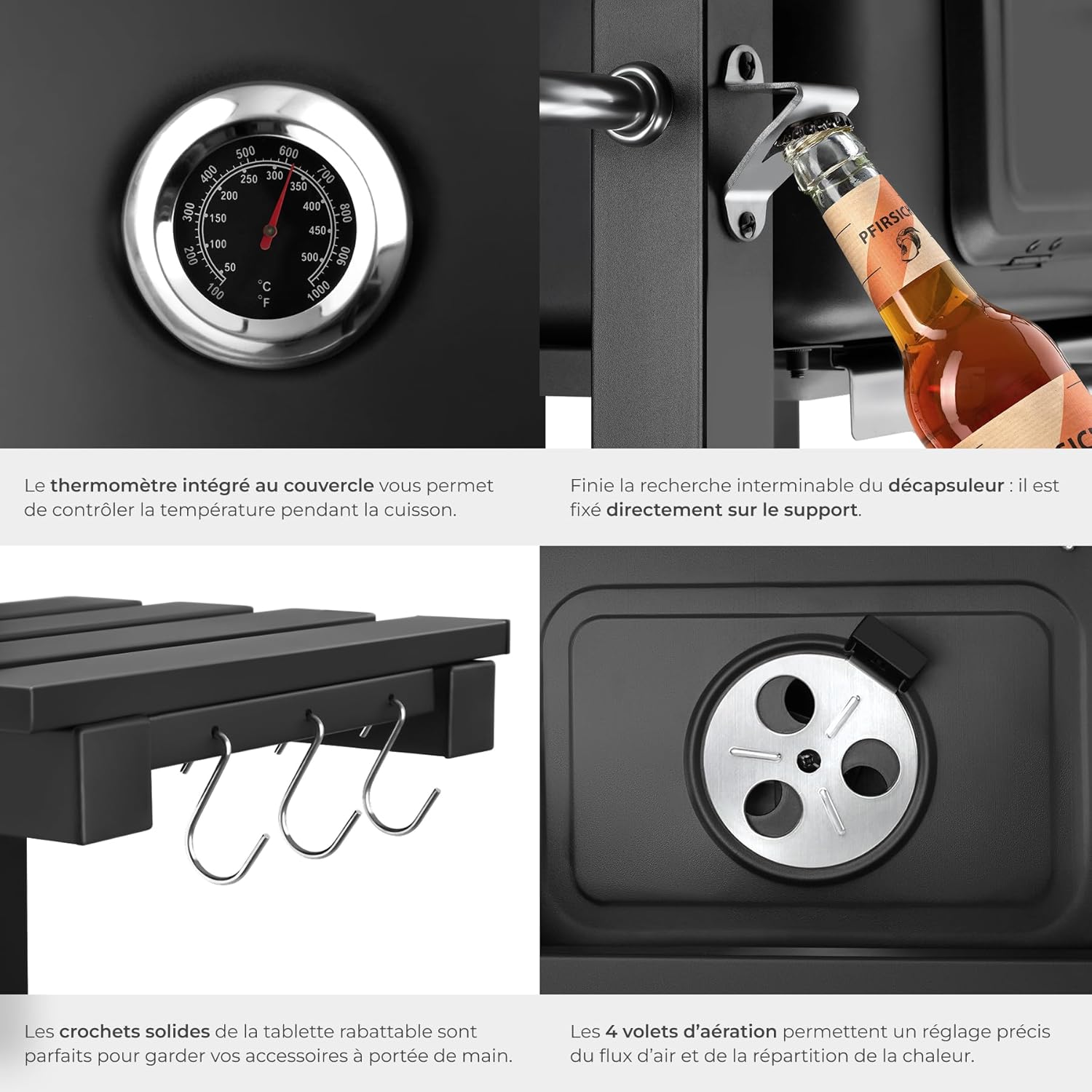 tectake - Barbecue charbon série - 110x64x104 cm, tiroir cendres, hauteur réglable