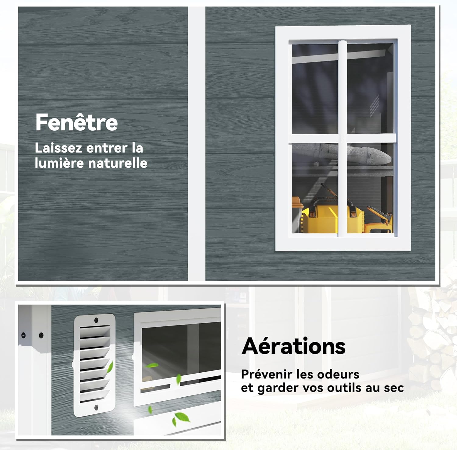 Outsunny - abri de jardin résine 3,3m² double porte, fenêtres, plancher