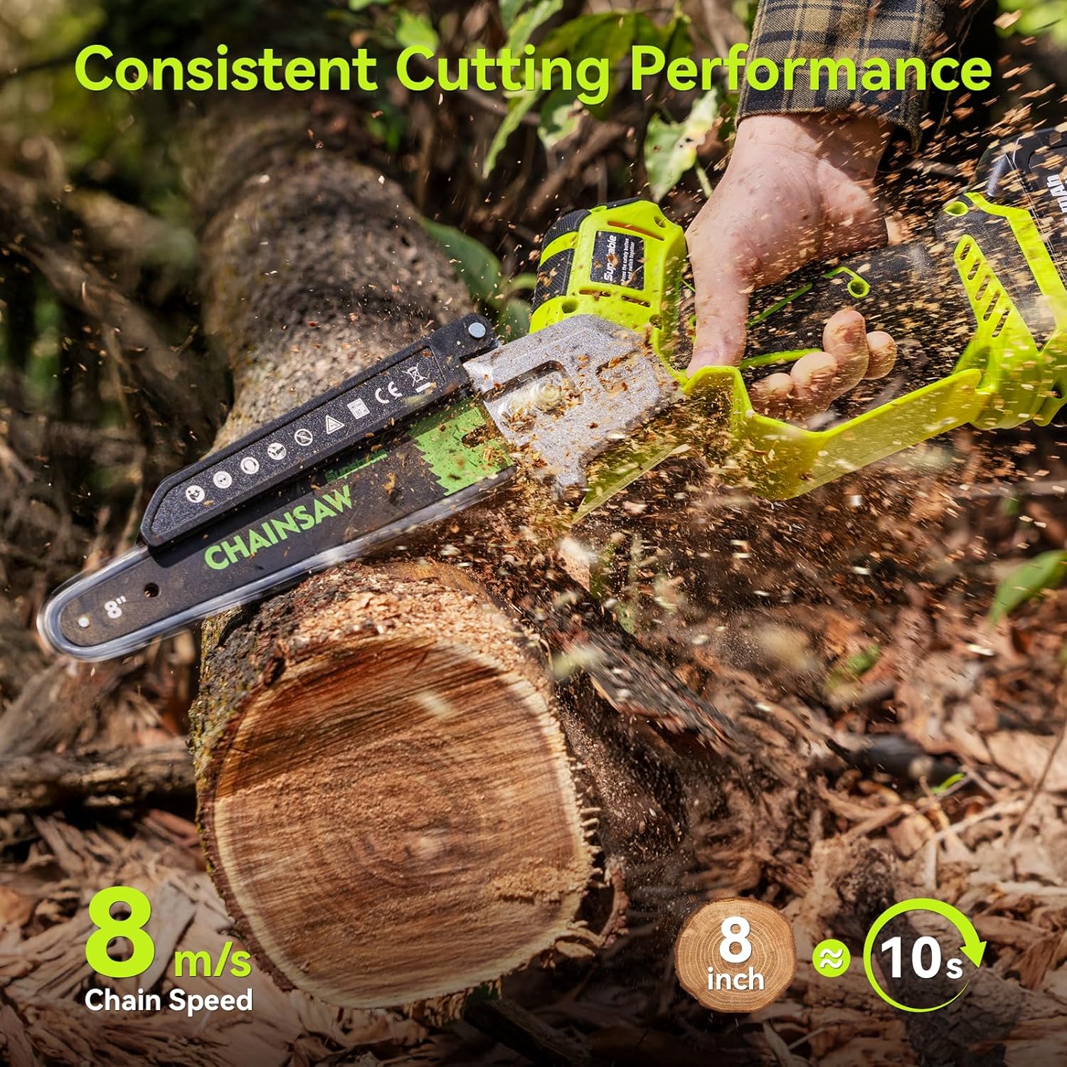 Supstable 2-en-1 Mini Tronconneuse Télescopique & Elagueuse sur Perche 8 Pouces, Extension jusqu'à 4,8 m, Tronconneuse a Batterie 8000 mAh, Système D'huile Automatique, pour Branches et Jardin