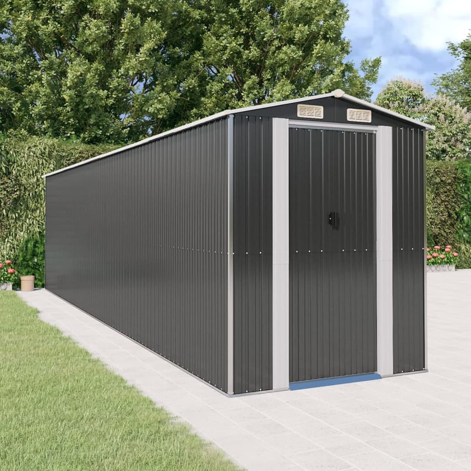Homgoday Grand Cabanon de Jardin en Métal Gris Anthracite avec Porte Coulissante et Ventilation