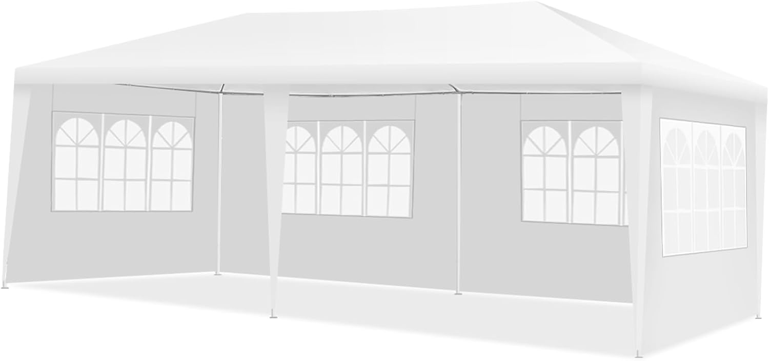 COSTWAY - tonnelle de jardin 3x6m, 4 parois amovibles, sac, blanc