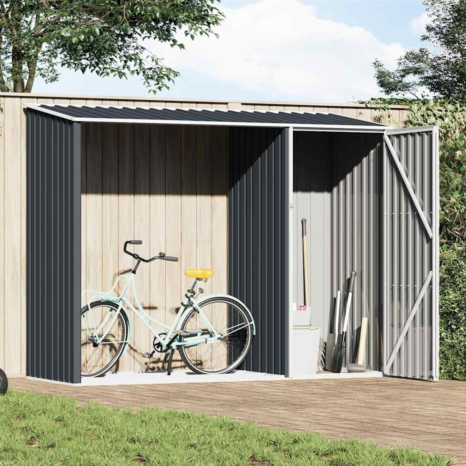 Gecheer - abri à bois jardin - 245x98x159 cm - acier galvanisé, grande capacité