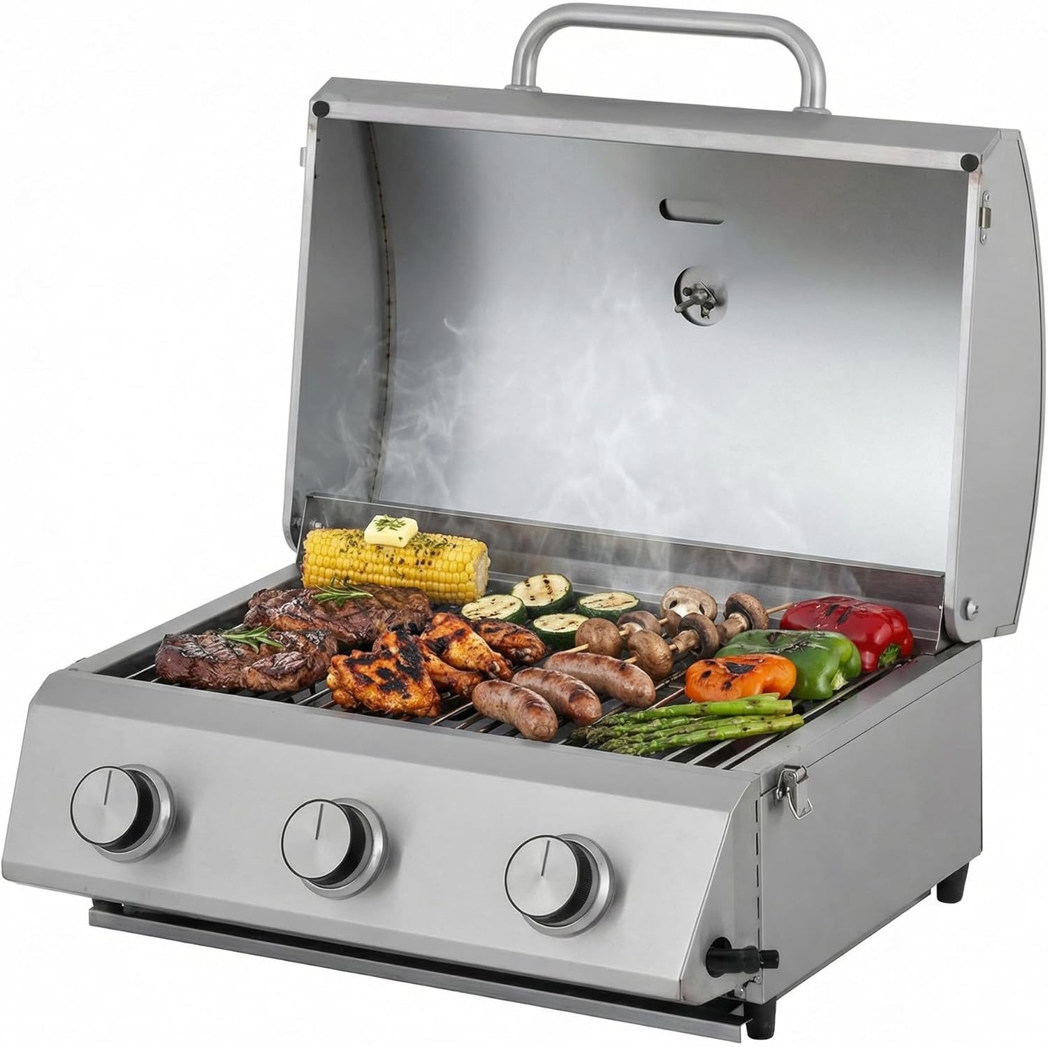 Tarrington House - Barbecue à gaz portable - inox - 3 brûleurs, thermomètre, allumage piézo - CATHAN
