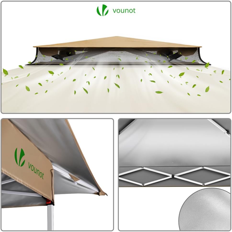 VOUNOT - tonnelle jardin extérieur - 3.6x3.6m - moustiquaire, acier, toit double, anti-UV