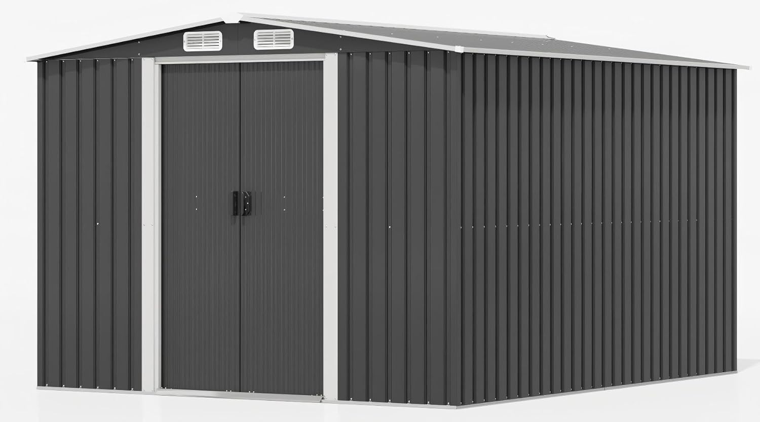 Devoko Abri de jardin en métal 13,2 m³ avec fondation en acier, 247x301x178 cm Grand abri de jardin avec structure de toit stable, extérieur, résistant aux intempéries pour tondeuses et vélos