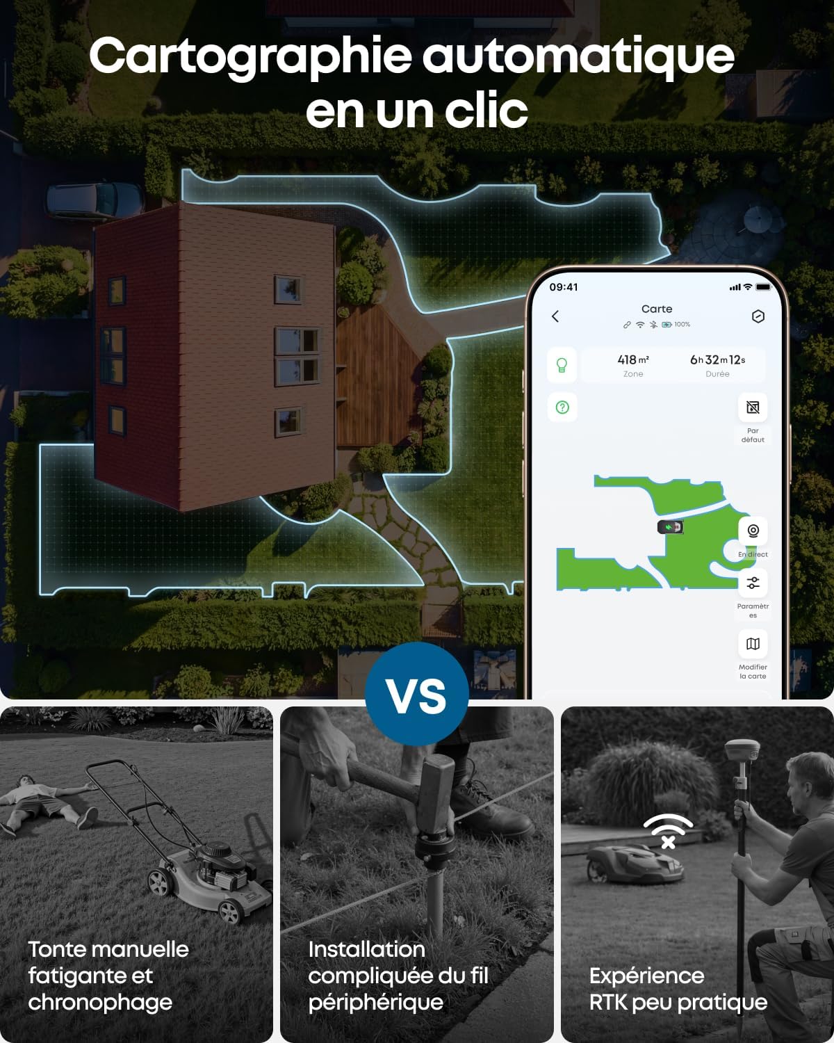 eufy - C15 Série - 500 m² - Robot tondeuse sans fil, multizone, installation rapide
