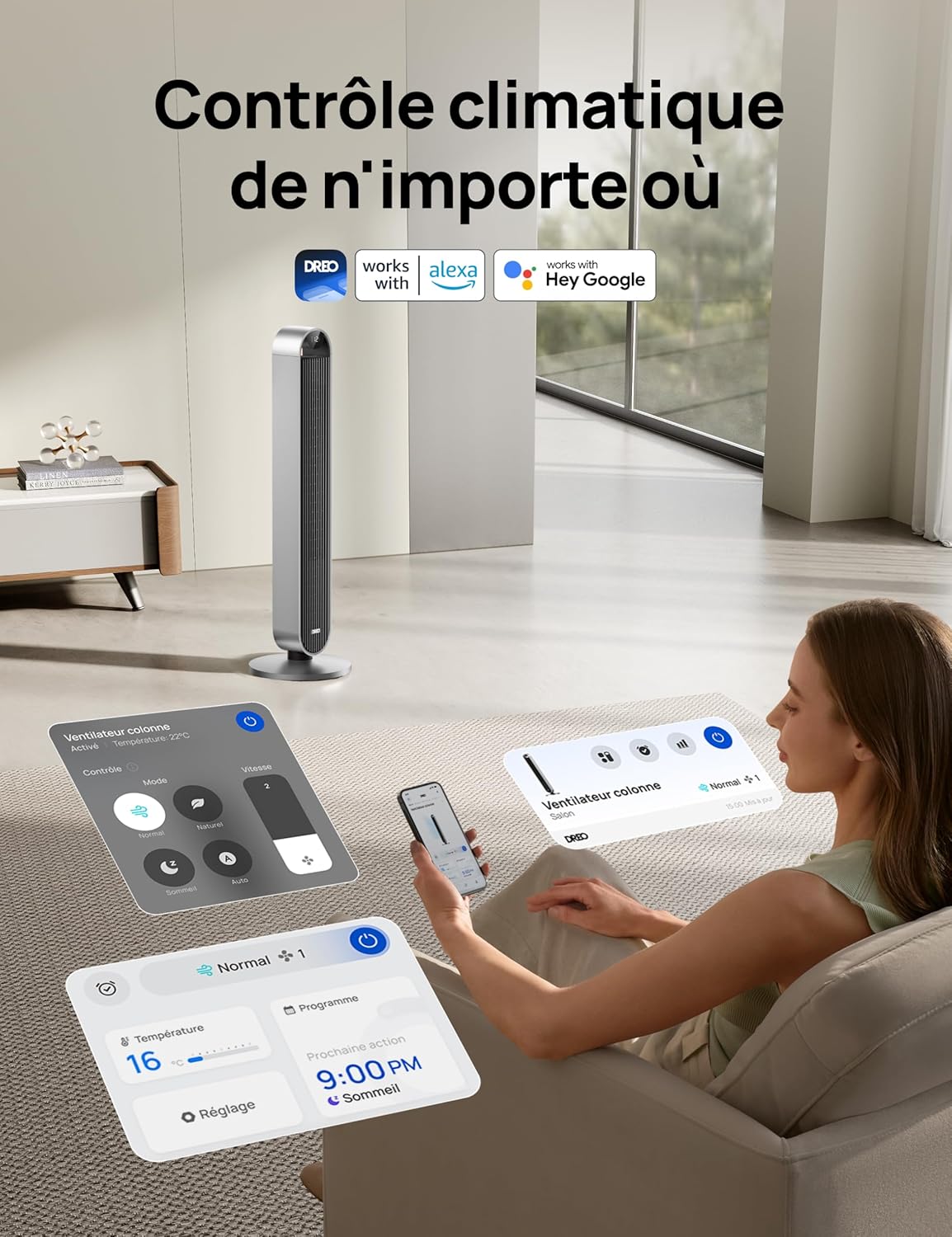 Dreo - Pilot Max - colonne 96cm, WiFi, Alexa, 12 vitesses, 25dB