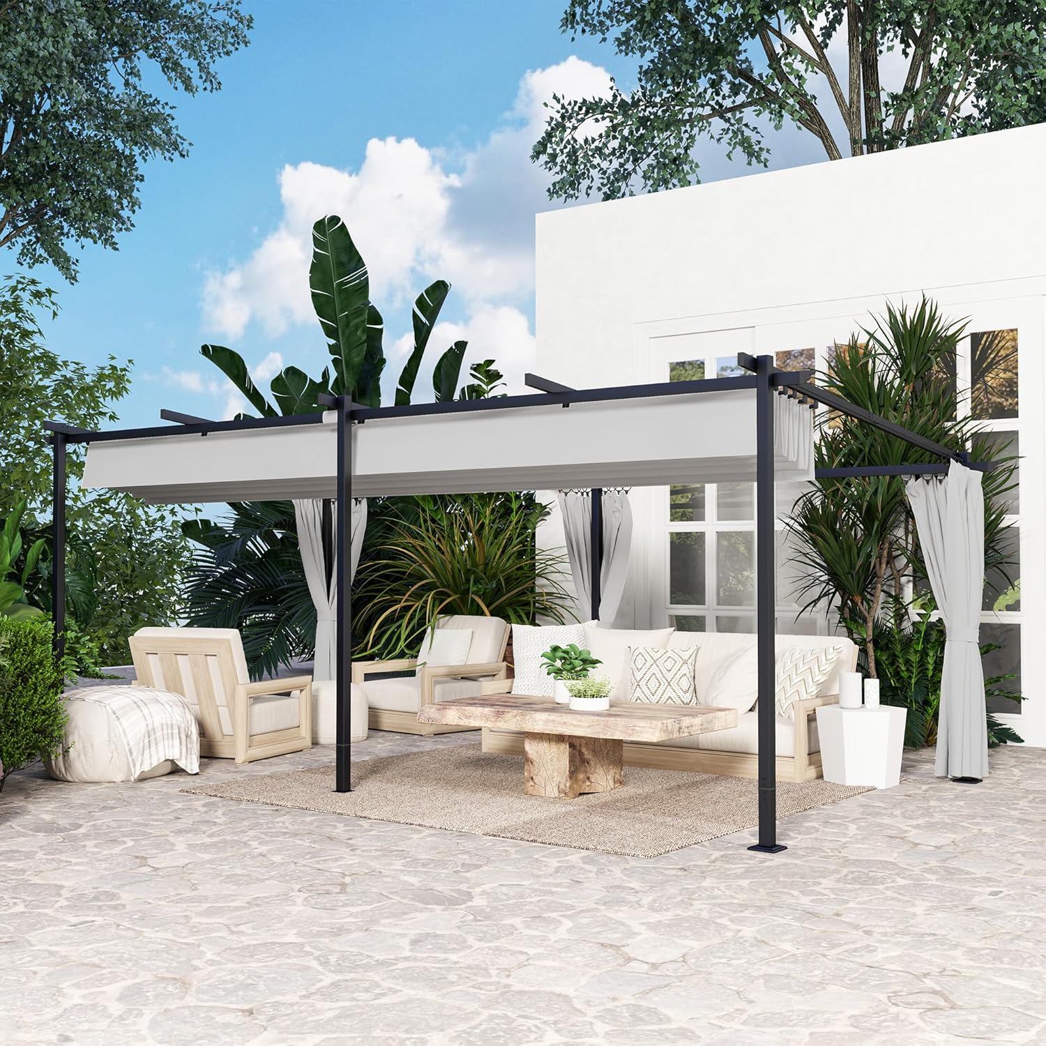 Outsunny - pergola rétractable - 3x6m - rideaux latéraux, UPF30+