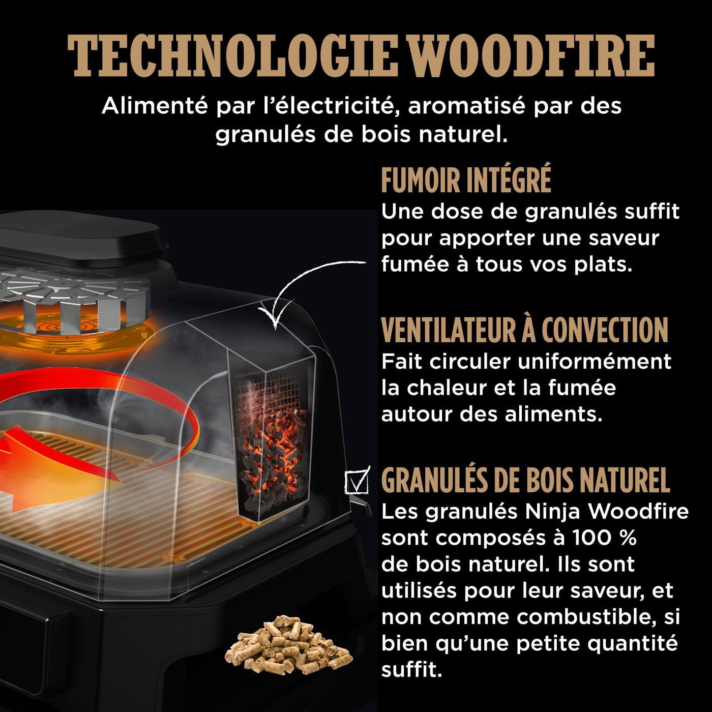 Ninja - Barbecue électrique Pro XL portable - Smart Cook, air fryer, thermomètre, fumoir, granulés Woodfire - OG850EU