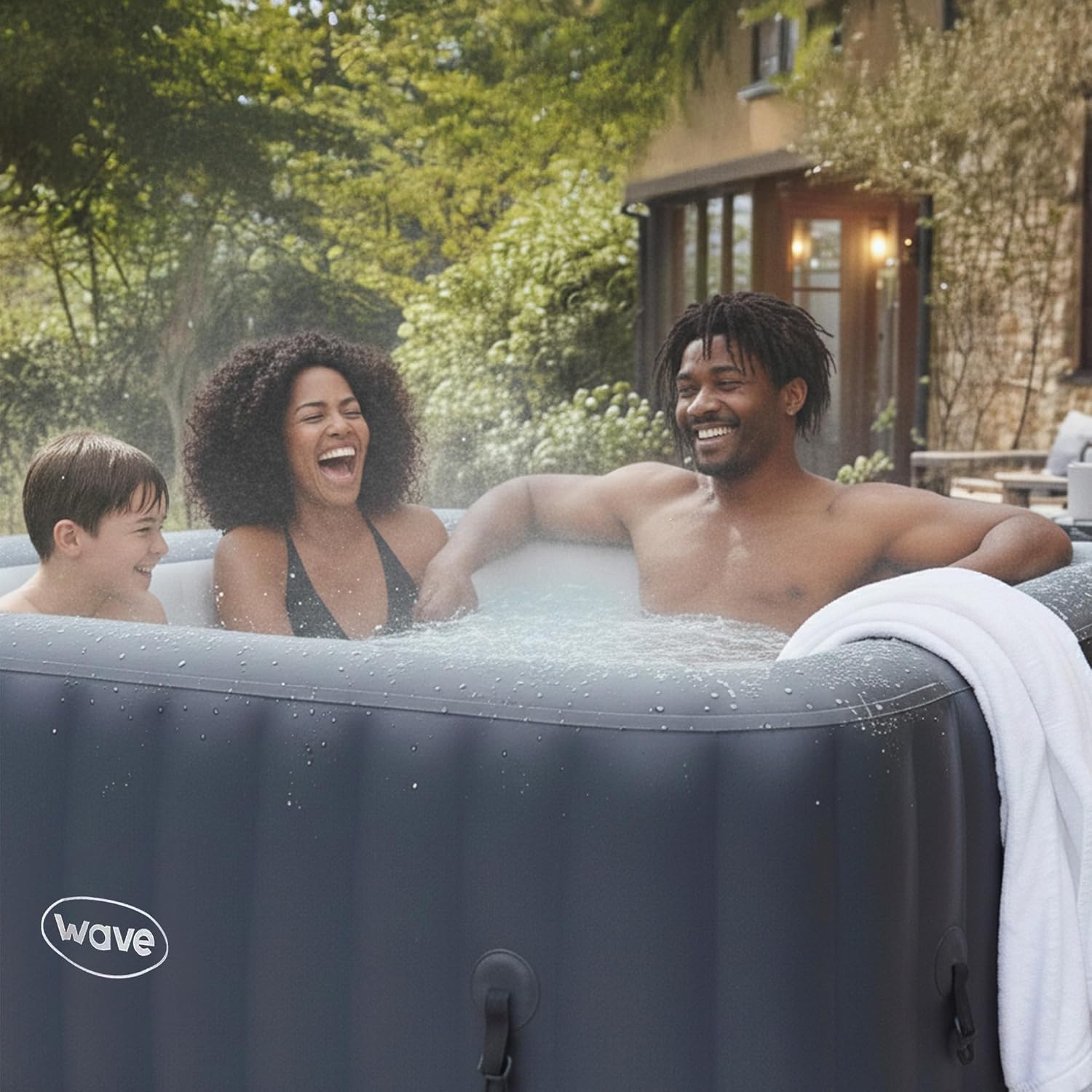 Spa Gonflable Wave | Chauffage écologique intégré | Système de Massage Aquajet | Protection antigel | Configuration Rapide en 15 Minutes (Pacific, Gris Foncé | 4 Personnes)