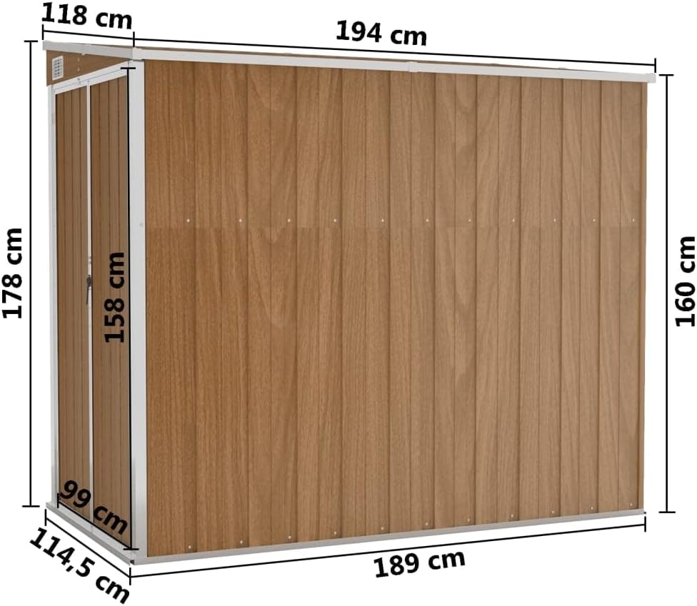 vidaXL - abri de jardin mural acier galvanisé 118x194x178 cm, marron
