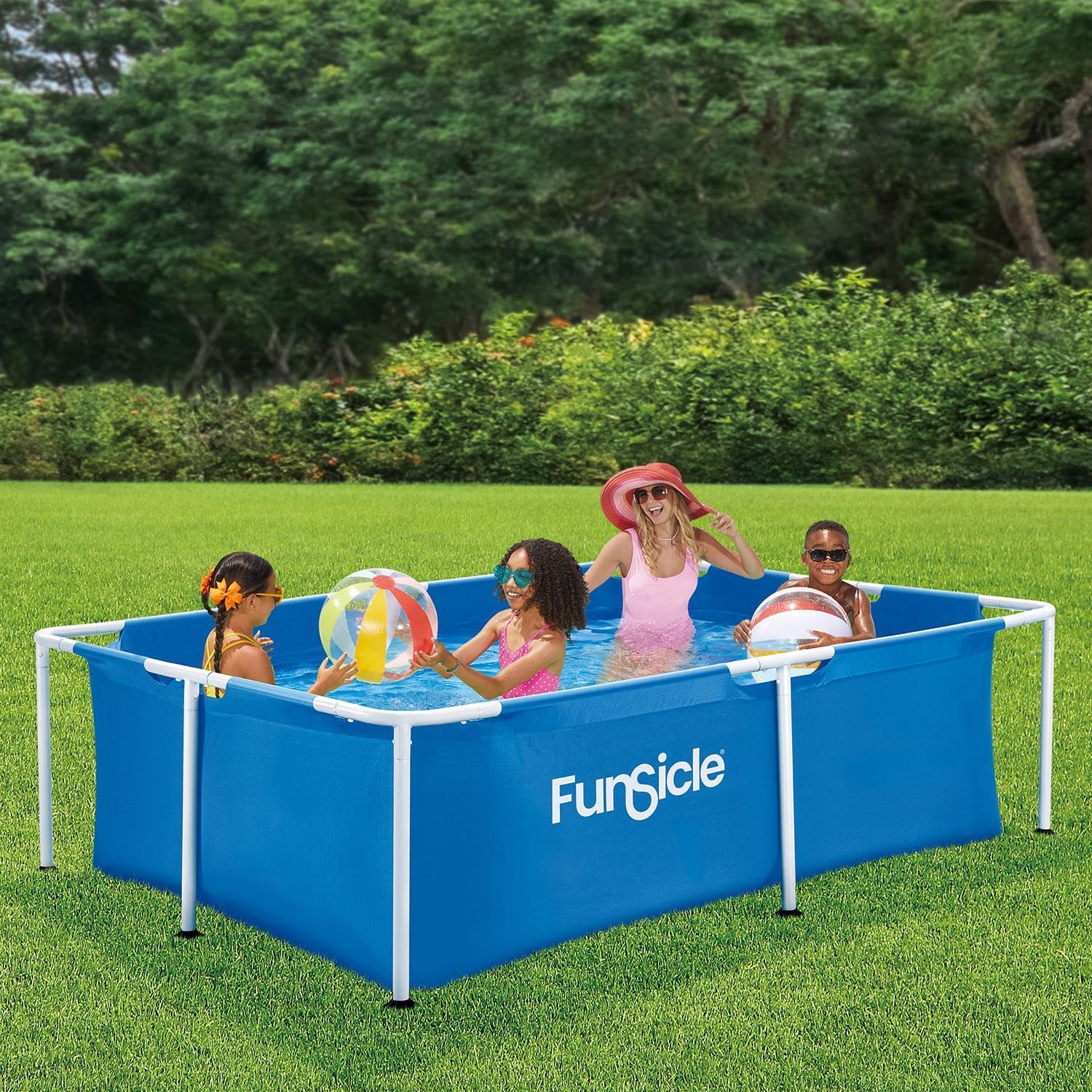 Funsicle - Piscine tubulaire rectangulaire - 2,13x1,52x0,61 m - montage facile, résistante