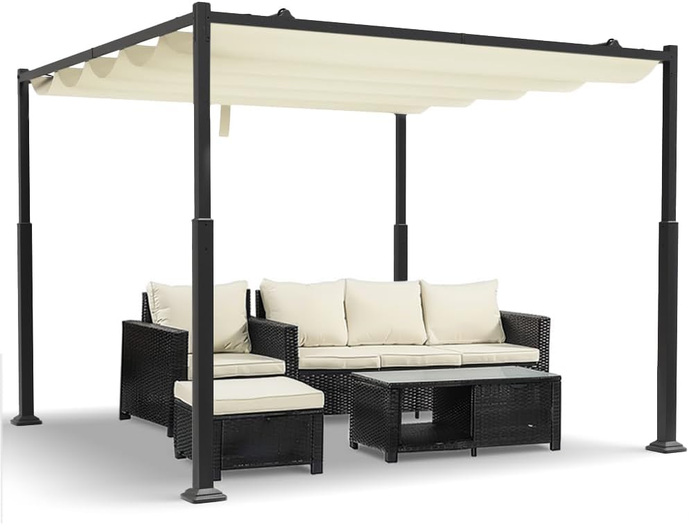 VOUNOT - pergola rétractable 3x3m - métal polyester HD - beige foncé